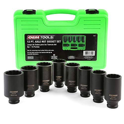 OEMTOOLS 37321 8 Piece 1/2 Inch Drive Axle Nut Socket Set, 12 Point Set, 29mm, 30mm, 32mm, 34mm, 35mm, 36mm, 38mm, and 39mm Socket Set with Case - style: 12 Point