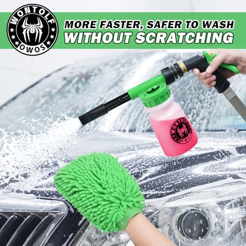 Wontolf Car Wash Foam Gun Foam Cannon Sprayer Kit with Car Wash Soap, Microfiber Car Wash Mitt, Storage Bag - Car Wash Kit - Snow Foam Blaster - Connects to Garden Hose - Car Accessories for Men - color: Green