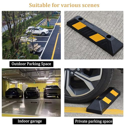 OrangeStar 4 Pack 21" Rubber Parking Curbs | Heavy Duty Garage Floor Wheel Stopper w/Yellow Reflective Stripe for Car, Truck, Trailer, - size: 21in (4-Pack)