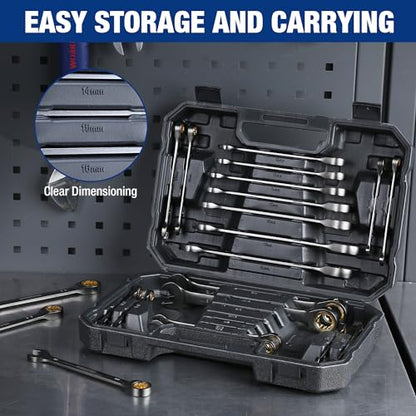 WORKPRO 22-Piece Ratcheting Wrench Set, Ratchet Combination Wrench Sets with Organizer Box, Nickel Plating, 72 Teeth, Metric 6-18mm & SAE 1/4-3/4" - style: Regular & Nickel Plating