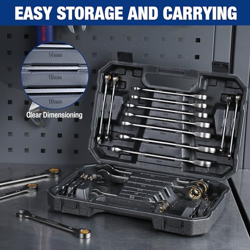 WORKPRO 22-Piece Ratcheting Wrench Set, Ratchet Combination Wrench Sets with Organizer Box, Nickel Plating, 72 Teeth, Metric 6-18mm & SAE 1/4-3/4" - style: Regular & Nickel Plating