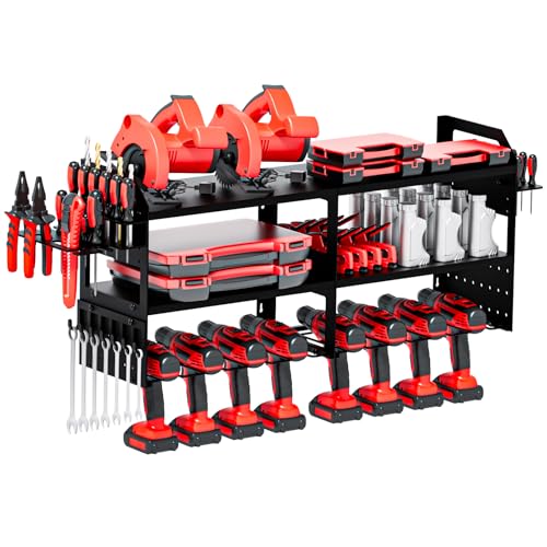 Mens Gifts, Large Power Tool Organizer Wall Mount, Drill Holder for Tool Storage, Tool Holder Storage Rack for Garage Organization, Heavy Duty Metal Tool Shelf Loads 500Lbs (Black) - color: Black