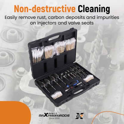 maXpeedingrods Professional Diesel Injector Seat Cleaning Kit 8090S on Cylinder Heads, with Helix Brushes, Two-Stage Brushes, Bore Brushes and Swabs, 17-Pack - style: 8090S