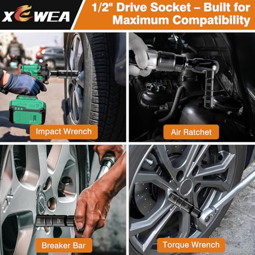 XEWEA 1/2 Inch Drive 21mm x 22mm Thin Wall Impact Flip Socket, Lug Nut Impact Socket Set Double Ended Thin Wall Nut Sockets CR-MO Twist Removal Tool for Stripped Rusted Bolts - size: 21 mm x 22 mm