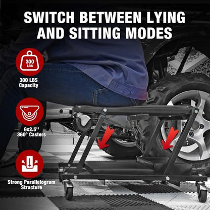 Big RED 36" Rolling Foldable Automotive Creeper, Car Creeper, 2-in-1 Garage Shop Creeper for Auto Repair, 300 Lbs Capacity, Black, TAM6505BR Torin - style: Black Foldable Creeper