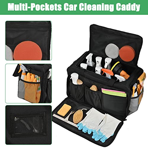 Large Car Detailing Bag, Cleaning Caddy with Lid and Handle for Auto Detailing Supplies, Car Cleaning Storage Trunk Organizer for Polisher and Vehicle Wash Tools, Black - size: L(16.5*10.5*12.7in)