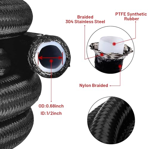 10AN 20FT PTFE Fuel Line Hose Kit, AN10 E85 Stainless Steel Nylon Braided Fuel Hose with 10PCS PTFE Swivel Fuel Hose Fitting Adapter Kit and 2 PCS Line separator (1/2Inch ID) - Black - color: Black, size: 10AN Fitting+20Ft Hose