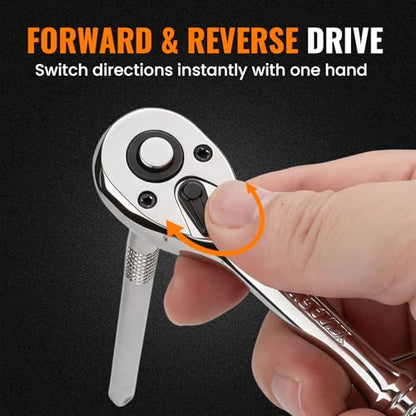 1/4" Drive Ratchet Wrench Set, 90T Quick-Release Reversible Ratchet, Cr-Mo Head with 6" Extension Bar for Automotive, Electronics & Home Repair - size: 1/4"