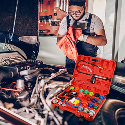 Yonligonju 28pack Universal Radiator Pressure Leak Tester Kit, Automotive coolant Pressure Tester kit for Motorcycle Car Truck (Red) - color: red