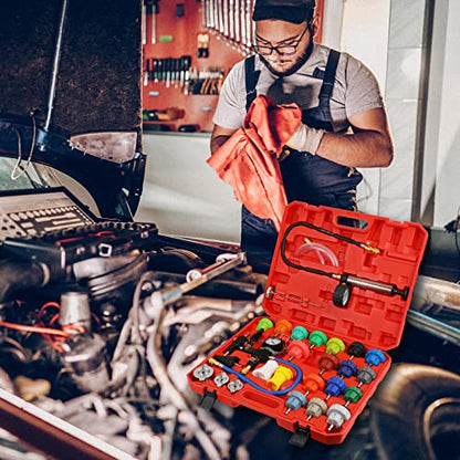 Yonligonju 28pack Universal Radiator Pressure Leak Tester Kit, Automotive coolant Pressure Tester kit for Motorcycle Car Truck (Red) - color: red