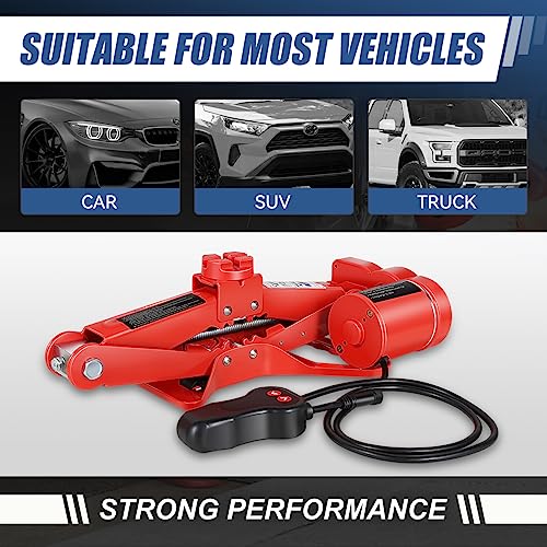 Auto Dynasty Electric Scissor Jack Kit, 3 Ton (6614LBS) Steel Leveling Scissor Car Jacks, Lifting Range 13.7" (Max) to 4.7" (Min) Scissor Lift Jacks with Screw Rod and Powerful Impact Wrench Kit, Red