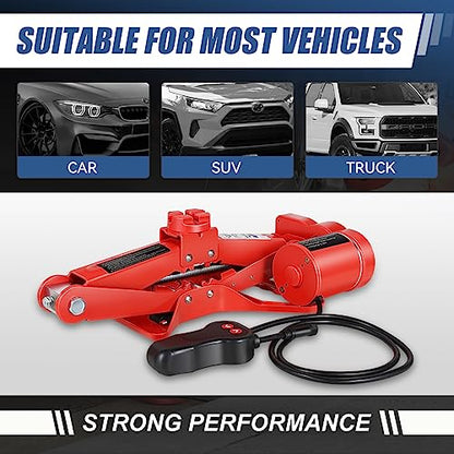 Auto Dynasty Electric Scissor Jack Kit, 3 Ton (6614LBS) Steel Leveling Scissor Car Jacks, Lifting Range 13.7" (Max) to 4.7" (Min) Scissor Lift Jacks with Screw Rod and Powerful Impact Wrench Kit, Red