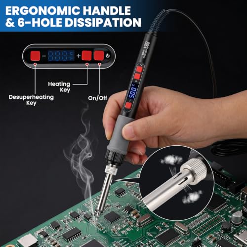 80W Soldering Iron Kit Iron Heat Set | Digital Adjustable Temperature Soldering Iron 356-932°F (180-500°C) for 3D Printing Projects,Electric Repairing, DIY