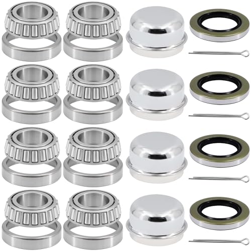 4 Sets L44643 Bearing Kit for 1 inch Axles Trailer Wheel Hub, with 12192TB Seal OD 1.980'', Dust Cover and Cotter Pin, Rotary Quiet High Speed and Durable