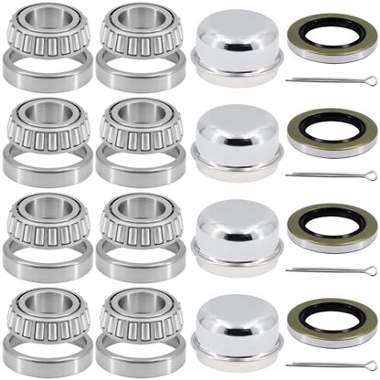 4 Sets L44643 Bearing Kit for 1 inch Axles Trailer Wheel Hub, with 12192TB Seal OD 1.980'', Dust Cover and Cotter Pin, Rotary Quiet High Speed and Durable