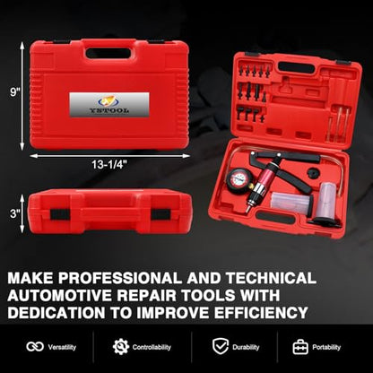YSTOOL Hand Held Vacuum and Pressure Pump Brake Clutch Fluid Bleeder Tool Kit Oil Change Power Steering Fluid Bleeding Set with Pressure Gauge Jar Adapters for Auto Car Truck Motorcycle Use - color: Red