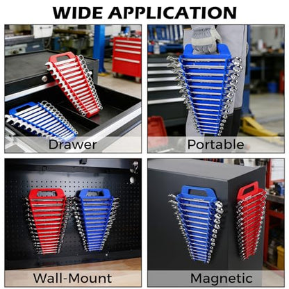 SEDY 2-Pack Magnetic Wrench Organizer with Non-Slip Handle, 24-Slot Heavy-Duty Wrench Rack Holders for Toolbox & Drawer Storage, Fits SAE 1/4"-1-1/16" and Metric 6mm-24mm Wrenches - style: 24-Slot Large Handle / 2-Pack