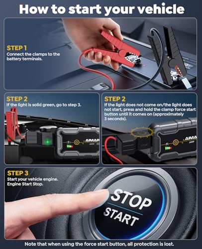 AIMAPOW Portable Car Battery Jump Starter 8000A 20000mAh Jump Box, Car Jumper Starter Portable Jumper Cables for car(AllL Gas/10L Diesel), Fast Charge, Lights, Compact - size: 8000