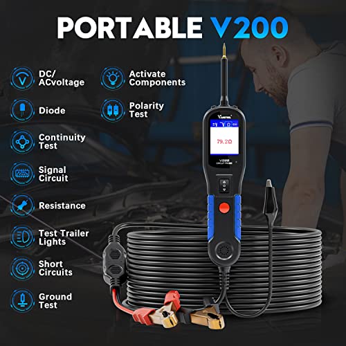 VDIAGTOOL V200 Automotive Circuit Tester, Power Circuit Probe Tester Kit, 12V-24V Short/Open Circuit Finder, AC/DC Diode Resistance Relay Fuse Component Test, Digital Voltmeter Ohmmeter, 40FT Cables