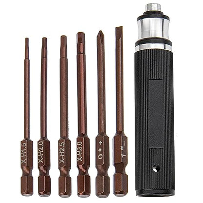6 in 1 Hexagonal Screwdrivers 1.5 2.0 2.5 3.0mm 0#+ 1#- Hex Key Screw Driver Repair Tool for RC Drone Car (Black) - color: Black
