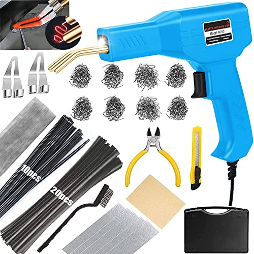 Upgraded 220W Plastic Welder Bumper Repair Kit for Car Bumper Crack Repairs | 2-in-1 Plastic Welding Kit 800PCS Hot Staples & 30pcs Plastic Welding Rods,Hot Stapler Plastic Repair Kit (Blue) - color: Blue, size: 220w