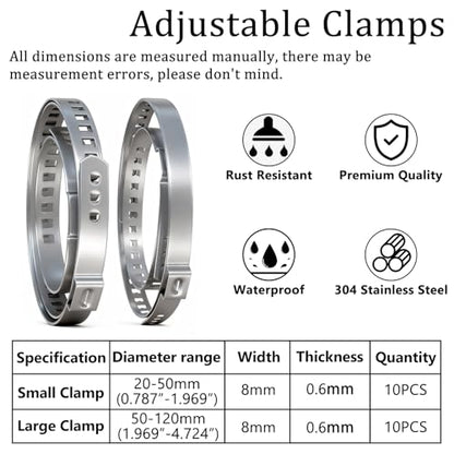 CV Boot Clamp Plier with 20PCS 304 Stainless Steel Crimp Bands, 10PCS Small and 10PCS Large Universal Adjustable Drive Shaft Drive Shaft Joint Boot Crimp Clamps for Most Cars - size: Plier + 20pcs Clamps