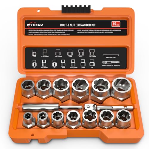 15 PCS Bolt Extractor Set, 3/8" Drive Impact Bolt & Lug Nut Remover Socket Tool Kit, Stripped Bolt Extractor Socket Set For Broken,Damaged, Frozen, Studs, Rusted, Rounded-Off Bolts, Nuts & Screws - size: 15PCS