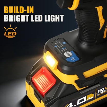 Cordless Impact Wrench, 900Ft-lbs (1200N.m) 1/2" Brushless Impact Gun with 2x 4.0Ah Battery, Fast Charger & 3 Sockets, High Torque Power Impact Driver Ideal for Car, DIY, and Truck RV/Mower (1200N.m)