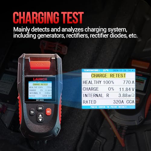 Car Battery Tester 12V 24V Load Tester, Launch BST-860S Digital Automotive Battery Alternator Tester with Printer, Charging Cranking System Analyzer for Cars Trucks Motorcycles SUVs ATVs RVs Boats