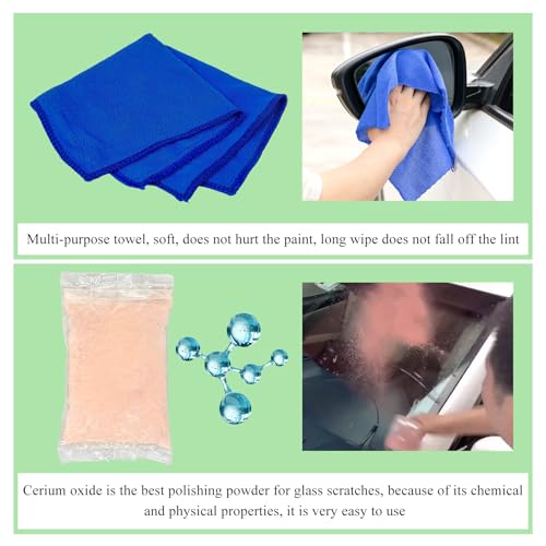 Glass Polishing Kit, Car Windscreen Scratch Removal Tool Repair Set with Cerium Oxide Powder, Felt Buffing Pad Wool Polishing Kit for Glass Window Windshield, Car Accessories