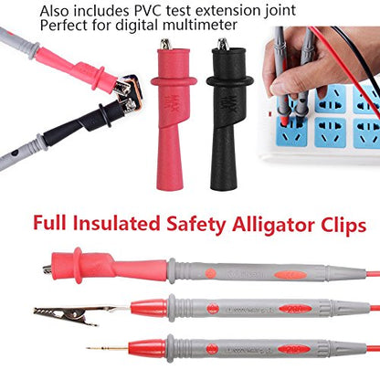 HANDSKIT 10Pcs Multimeter Test Leads Kit,Test Leads Set with Alligator Clips,Test Mini Hooks Probe and Test Probes for Automotive Multi Meter Digital & Ohm Meter