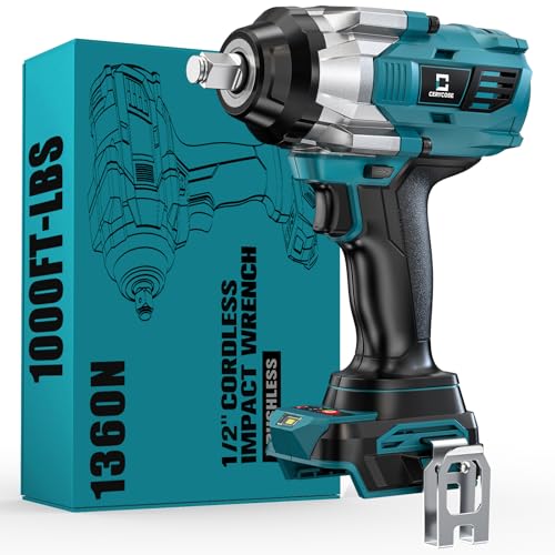 Cerycose Cordless Impact Wrench 1/2 inch Compatible with Makita 18V Battery Brushless High Torque Impact Driver Gun with 1000 Ft-lbs Torque, LED Work Light, Ergonomic Design for Heavy-Duty - color: 1/2 1000ft-lbs