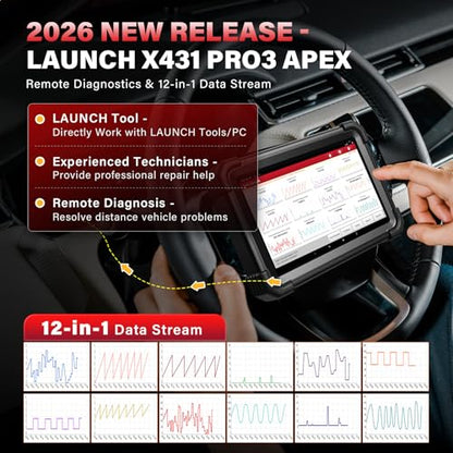 Launch X431 PRO3 APEX 2026 Bluetooth Wireless OEM Bidirectional Scan Tool | 2 Yrs Updates, Topology Mapping, ECU Code, CANFD DoIP, 55+ Services, AutoAuth FCA SGW, 10.1 Inch Screen, Same as X431 V+ 5.0