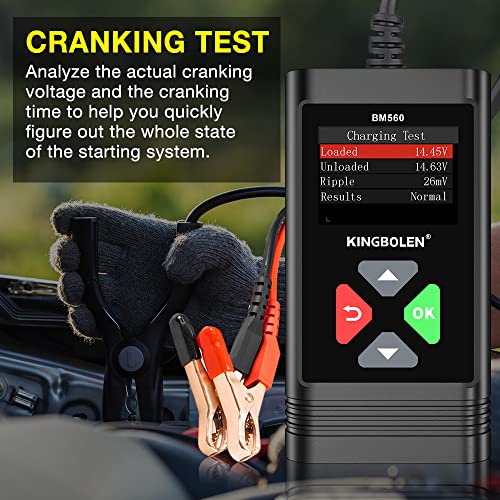KINGBOLEN BM560 6V 12V Car Battery Tester, 100-2000CCA Voltage Tester, Precision Digital Auto Battery Analyzer, Loading/Charging/Starting System Tester for Cars SUV ATV Boats Motorcycles Vehicle