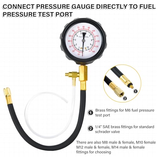 0-140PSI Pressure Tester Gauge Kit Car Tools with Gauge Tester Kit Gas Oil Pressure Tools for Cars and Trucks， TU-114 Fuel Pressure Tester Kit，Test Gasoline Fuel Pump Pressure