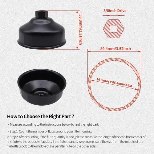 86.4mm 16 Flutes Oil Filter Wrench Compatible with BMW and Volvo with 86mm Filter Housing Caps, Removal Tool to Change Oil, Steel Socket Wrench Kit - style: 86.4mm 16 Flutes