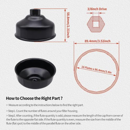 86.4mm 16 Flutes Oil Filter Wrench Compatible with BMW and Volvo with 86mm Filter Housing Caps, Removal Tool to Change Oil, Steel Socket Wrench Kit - style: 86.4mm 16 Flutes