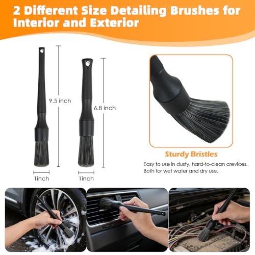 BRUSH FAMILY 6PCS Car Rim Brushes for Cleaning Wheels Set | Car Detailing Cleaning Wash Brush, Stiff-Bristle Rim Brush with Tire Shine Applicator Pad for Cars SUV Tire RVs Trucks Wheel