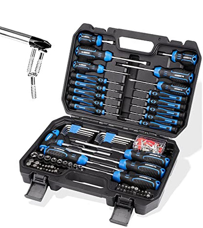 URASISTO 120-pieces Magnetic Screwdrivers Sets Includes Sockets, Slotted, Phillips, Hex, Torx and Precision Screwdriver Set Tools for Men, Repair Home