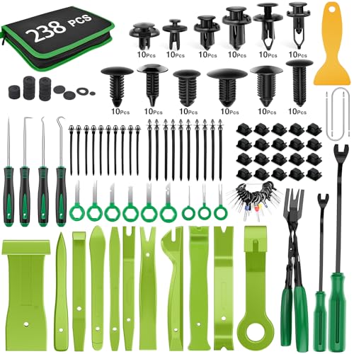 GOOACC 238Pcs Trim Removal Tool, Auto Push Pin Bumper Retainer Clip Set Fastener Terminal Remover Tool Adhesive Cable Clips Kit Car Panel Radio Removal Auto Clip Pliers, Green - color: 120Pcs Clips + 118 Remover Green