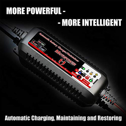 MOTOPOWER MP00207 6V and 12V 4AMP Automatic Smart Battery Charger | Battery Charger, Battery Maintainer, Battery Desulfator with Force Charging Recondition Mode