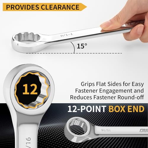 GRENPRO SAE Wrench Set, Large Wrench Set, 7-Piece 15/16", 1", 1-1/16", 1-1/8", 1-3/16", 1-1/4" Long Big Open End Wrench Tools Set Roll Up Pouch Organizer with Gauge, 12 Point Combination Wrenches Sets - style: SAE Wrench Set Large