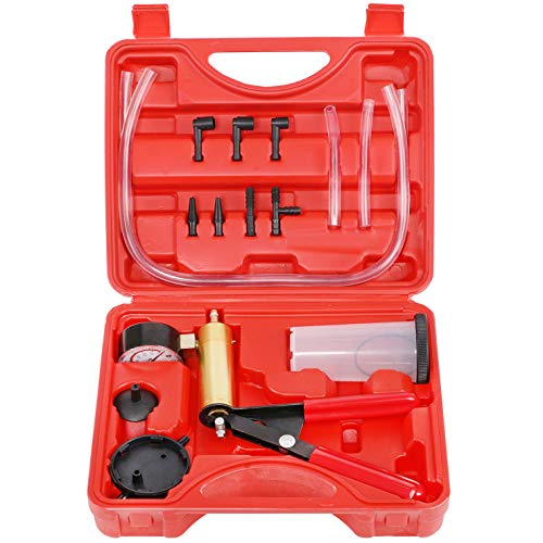YSTOOL Brake and Clutch Fluid Hand Pump Vacuum Bleeder Tool Kit | Brake Oil Change Power Steering Fluid Bleeding Set with Hand Pump Jar Adapters for Auto Car Truck Motorcycle Use - color: Red