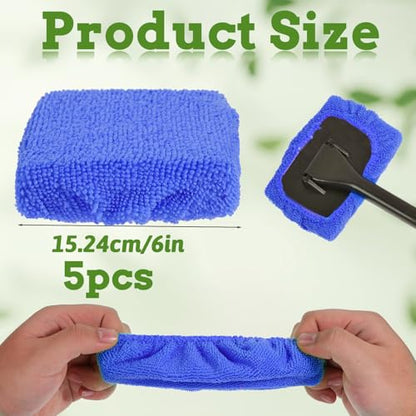 5 PCS Microfiber Cleaning Cloth for Windshield Cleaner, Reusable Microfiber Pads for Car Window Cleaning Tools, Interior Auto Glass Bonnets, Soft Lint-Free Washing Covers Fit 4X6 Inch Tools (Blue)