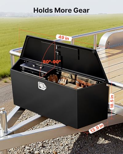 VEVOR Trailer Tongue Box, Heavy Duty Trailer Tongue Tool Box Storage Organizer with Lock & Keys, Utility Tool Chest for Pickup Truck Bed, RV, SUV, Off-Road Vehicle, Steel, 49" x 13.9" x 18.5" - size: 49" Black, style: Steel