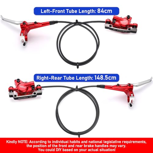 TOBWOLF 1 Pair Hydraulic Bike Brakes Set, Dual Piston Mountain Bike Hydraulic Brakes Left Front 810mm & Right Rear 1470mm, MTB Disc Brake Set for Mountain, Road Bicycle & Ebike - color: Red Hydraulic Disc Brake Set - Dual Piston