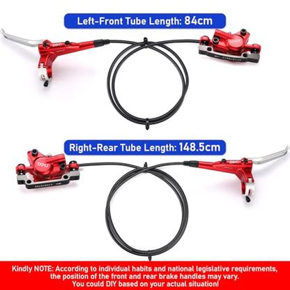 TOBWOLF 1 Pair Hydraulic Bike Brakes Set, Dual Piston Mountain Bike Hydraulic Brakes Left Front 810mm & Right Rear 1470mm, MTB Disc Brake Set for Mountain, Road Bicycle & Ebike - color: Red Hydraulic Disc Brake Set - Dual Piston