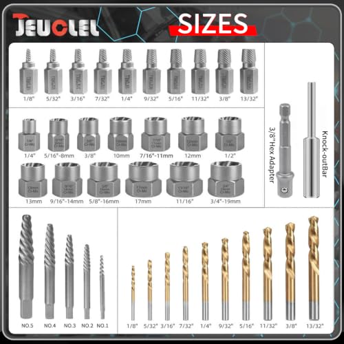 40PCS Bolt & Screw Extractor Set, Left Hand Cobalt Drill Bit Kit | Broken Stripped Screw Removal Tool, Multi-Spline Stripped, Damaged, Frozen, Studs, Rusted, Rounded-Off Bolts, Nuts Screws