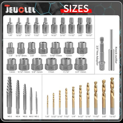 40PCS Bolt & Screw Extractor Set, Left Hand Cobalt Drill Bit Kit | Broken Stripped Screw Removal Tool, Multi-Spline Stripped, Damaged, Frozen, Studs, Rusted, Rounded-Off Bolts, Nuts Screws