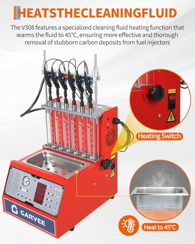 Garvee Fuel Injector Cleaner Tester 6-Cylinder 14 Test Modes 12V, Ultrasonic GDI/Piezo/Motorcycle Injectors, 0-10 bar, 0.1-25ms, Resistance, Leakage, Auto, On-Vehicle Cleaning, Digital Display - size: 6-Cylinder Model， 3-in-1